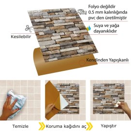 Resim Tink Kendinden Yapışkanlı Geometrik Taş Desenli Pvc Karo 30X30 cm (33 Adet) 3 M2 