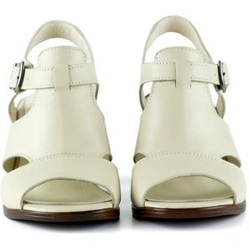 Resim Erkan Saçmacı Svajone Bej Hakiki Deri Kesik Detaylı Tokalı Topuklu Sandalet Bej 