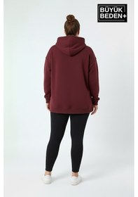 Resim Süperlife Kadın Büyük Beden Kapüşonlu El Yazılı Brooklyn Baskılı İnce Sweatshirt Spr26bswk958 Bordo 