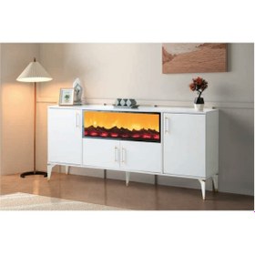 Resim Bera Beyaz Damla Şömineli Konsol Beyaz 