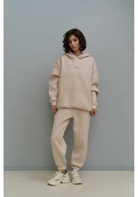 Resim Mai Collection Mai Studios Co. Mai Studios Co. Minimal Baskı Kadın Eşofman Takımı - Kemik Rengi Bej 