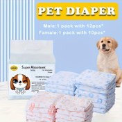 Resim Super Emici Tek Kullanımlık Köpek Bezi - Sızdırmazlık ve Yan Sızıntı Koruma, Erkek/Kadın Köpekler için Cinsiyete Özel Tasarım (Güvenli Uyum, Tüm Gün Kuru Kalma) 