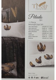 Resim 11 Parça Battaniyeli Çeyiz Seti - Tafta Yatak Örtüsü & Nevresimli Çeyiz Takımı-peludo-gri Grı Gri 