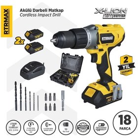 Resim Rtrmax RTX1820 Şarjlı Darbeli Matkap 50 Nm 2x2 Ah Çift Akü X-Lion 