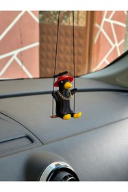 Resim 3dbaydesign Altın Zincirli Sallanan Şapkalı Ördek Yeni Trend Dikiz Ayna Süsü (siyah Sarı Kırmızı ) 