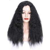 Resim Sones Mat Gerçekçi Mısır Perması Uzun Kıvırcık Saç Yün Hacim Peruk Başlığı Siyah 