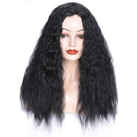 Resim Sones Mat Gerçekçi Mısır Perması Uzun Kıvırcık Saç Yün Hacim Peruk Başlığı Siyah 