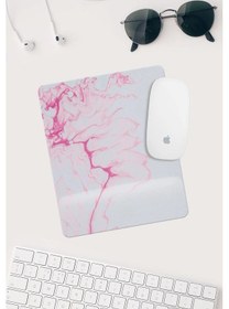 Resim Pembe Beyaz Desenli Bilek Destekli Dikdörtgen Mouse Pad Mouse Altlığı. Mousepad 