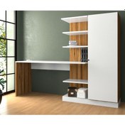 Resim Bicabin Bicabin Narin Raflı Dolaplı Çalışma Masası Beyaz - Ceviz 