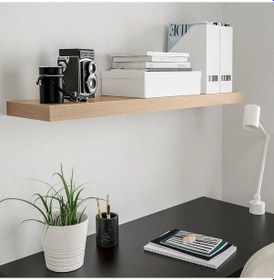 Resim Ahşap Duvar Rafı 110x26x5 Cm İkea Bej Raf Kitap Rafı Kitaplık 