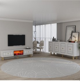 Resim Dariodd Bohem Konsol Kb150 , Bohem Şömineli A Tv Sehpası 2 Li Salon Takımı Beyaz-beyaz Beyaz 