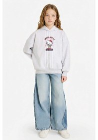 Resim Defacto Kız Çocuk Hello Kitty Oversize Geniş Kalıp Kapüşonlu Sırt Baskılı İçi Yumuşak Tüylü Sweatshirt G6354a825wngr400 Gri-gr400 