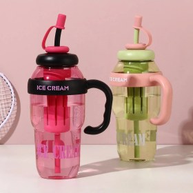Resim Btm Home Ice Cream Tasarımlı Pipetli Suluk – 1.3 Litre Büyük Hacimli, Yeşil Matara, Sızdırmaz Kapak 