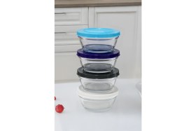 Resim Gedik Glass 250CC Silikon Kapaklı 4'lü Cam Kase Seti 