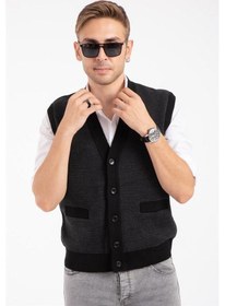 Resim Yeni Model Erkek Orta Yaş Ve Üzeri Triko Örgü Akrilik Kışlık Baba Düğmeli Yelek 2062-siyah 