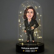 Resim Takım Elbiseli Kadın Karikatürlü Işıklı Fanus Biblo 