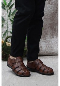 Resim Mehmet Mete 102 Taba Kale Comfort Hakiki Deri Erkek Sandalet Taba 