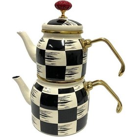 Resim Acar Qualita King Xap-5758 Mini Emaye Dama Çaydanlık Takımı Siyah - Beyaz 