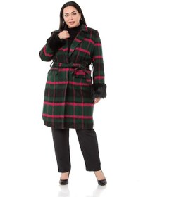 Resim Büyük Beden Kolları Kürklü Cepli Astarlı Zümrüt Rengi Kaban Zümrüt Yeşili 