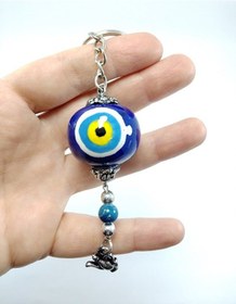 Resim El Yapımı Cam Nazar Boncuklu Seramik Anahtarlık Hediyelik Eşya 
