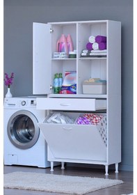 Resim Eliusta Liora Beyaz Çok Amaçlı Banyo Dolabı 80 Cm Genişliğe Sahip 80x171x32,5 Cm Çift Sepetli 2 Raflı Dolap Beyaz 
