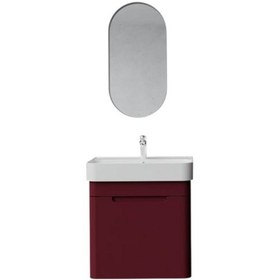 Resim Creavit Colorit Çekmeceli Lavabo Dolabı 60 Cm Ve Oval Ayna Berry 