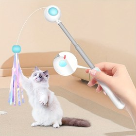 Resim Kedi Oyuncakları Kediler İçin Serbest Geri Çekilebilir Tüylü 2 Şarjlı (Polyester Malzeme) Toplu Eğlenceli ve Etkinlikli Yapay Balık Kamışı ile Bebekler Veya Yetişkin Kedilere Özel 