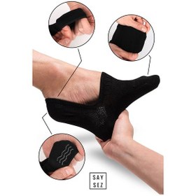 Resim Saysez Bambu Kadın Babet Siyah-beyaz Çorap Dikişsiz Görünmez Kaydırmaz Topuk Silikonlu Premium 4'lü Paket Renkli 