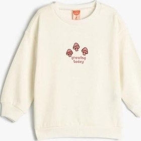 Resim Koton Kız Bebek Sweatshirt Uzun Kollu Bisiklet Yaka Baskı Detaylı Şardonlu Pamuklu Ekru 