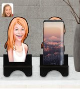 Resim Bk Gift Kişiye Özel Kadın Karikatürlü Ahşap Biblo Telefon Standı-37 