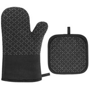 Resim Bloomnest 4 Parça Isıya Dayanıklı Fırın Eldiveni Ve Tencere Tutucu Seti - Siyah Bbq Mutfak Pişirme Aparatı Mutfak Eldiveni Siyah 