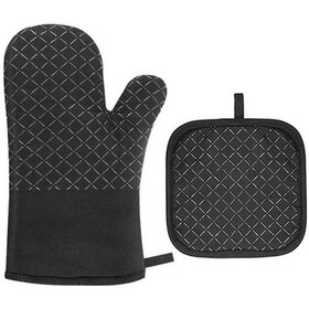 Resim Bloomnest 4 Parça Isıya Dayanıklı Fırın Eldiveni Ve Tencere Tutucu Seti - Siyah Bbq Mutfak Pişirme Aparatı Mutfak Eldiveni Siyah 