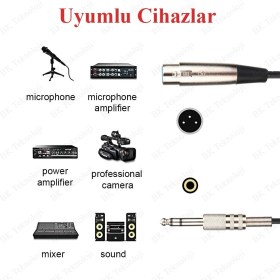 Resim Xlr 3-Pin Dişi 6.35MM Stereo Fiş Korumalı Mikrofon Ses KABLOSU-30CM 