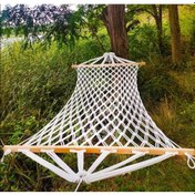 Resim Çift Kişilik Çift Örgü Pamuk Hamak Beyaz 