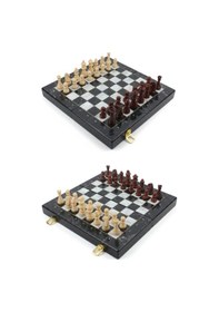 Resim Lüks Mermer Görünümlü Ahşap Manyetik Satranç Takımı 29 Cm Katlanabilir Yuvalı Premium Satranç Seti 