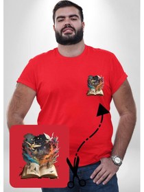 Resim Angemiel Hikaye Roman Kitabı Gerçekleşti Kırmızı Büyük Beden Kadın Basic Minimal Baskılı Tişört Kırmızı 