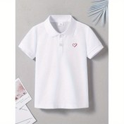 Resim Kızlar İçin Yazlık Kısa Kollu Kalp Desenli Gömlek, Günlük Dış Mekan Aktiviteleri ve Okula Dönüş Sezonuna Uygun 