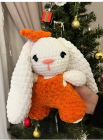 Resim Tavşan Organik Amigurumi Oyuncak Beyaz - Turuncu 