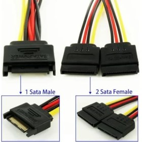Resim Assess Store Sata Çoklayıcı, 1 Erkek 2 Dişi 2 Port Çoklayıcı, 15 Pin, Sata HDD Bağlantı Kablosu, 