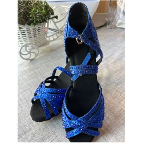 Resim Suna Sax Mavi Incili Salsa, Bacata, Tango, Dans Ayakkabısı 5 cm Kadeh Topuk 