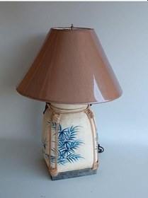 Resim Çiçek Motifli Ahşap Abajur 63 cm 