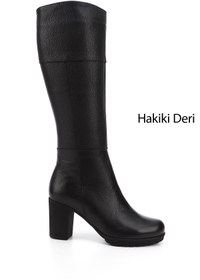 Resim GÖNDERİ(R) Kadın / Kız Siyah Floter Fermuarlı Kalın Topuklu Hakiki Deri Çizme 