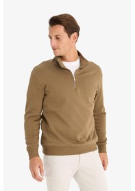 Resim DeFacto Comfort Regular Fit Rahat Kalıp Fermuarlı Dik Yaka Basic Düz Sweatshirt X7405AZ24AUKH79 