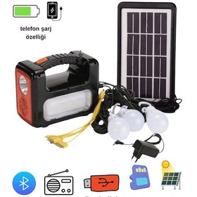 Resim Solar Panelli Radyolu+bluetooth+mp3 Ve Telefon Şarj Özellikli Solar Kamp Lambası Turuncu 