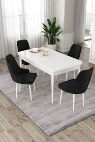 Resim Canisa Eta Serisi 80x132 Mdf Beyaz Açılabilir Masa 4 Siyah Sandalye Mutfak Masası Takımı 