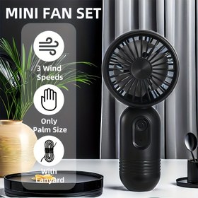 Resim 2 adet Mini Taşınabilir Fan, Lanyard ile, USB Şarj Edilebilir, 3 Hız Kontrolü, Makyaj Uygulaması, Ofis, Seyahat ve Kamp için Kompakt El Tipi Tasarım - İdeal Hediye Seçeneği, Ofis Fan Aksesuarı | Dekoratif Fan | Kompakt Fan, Taşınabilir Fans 