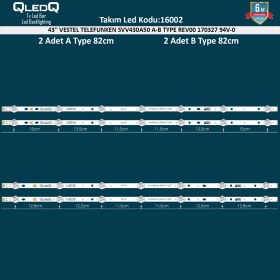 Resim QLEDQ Takım LED-102 (2xa-2xb) 43 Vestel Telefunken 43FD7300 43FB5000 43FB7400 43FA7300 43FA7000 43FB5000B SVV430A50 A-B Type 