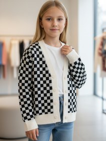 Resim Minimoda Kids Kız Çocuk Dama Desenli Triko Hırka 