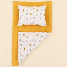 Resim Alt Açma Matı ve Yastık - Çift Taraflı - Hardal Muslin - Zürafa 