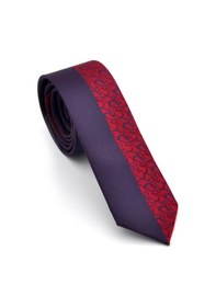 Resim Gaffy Bordo Ve Lacivert Pano Desenli Dokuma Kumaş Slim Fit Kravat // Kpk011 Desenli 